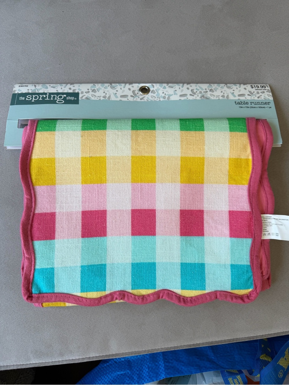 Pink Scalloped Multi-Color Check Table Runner
